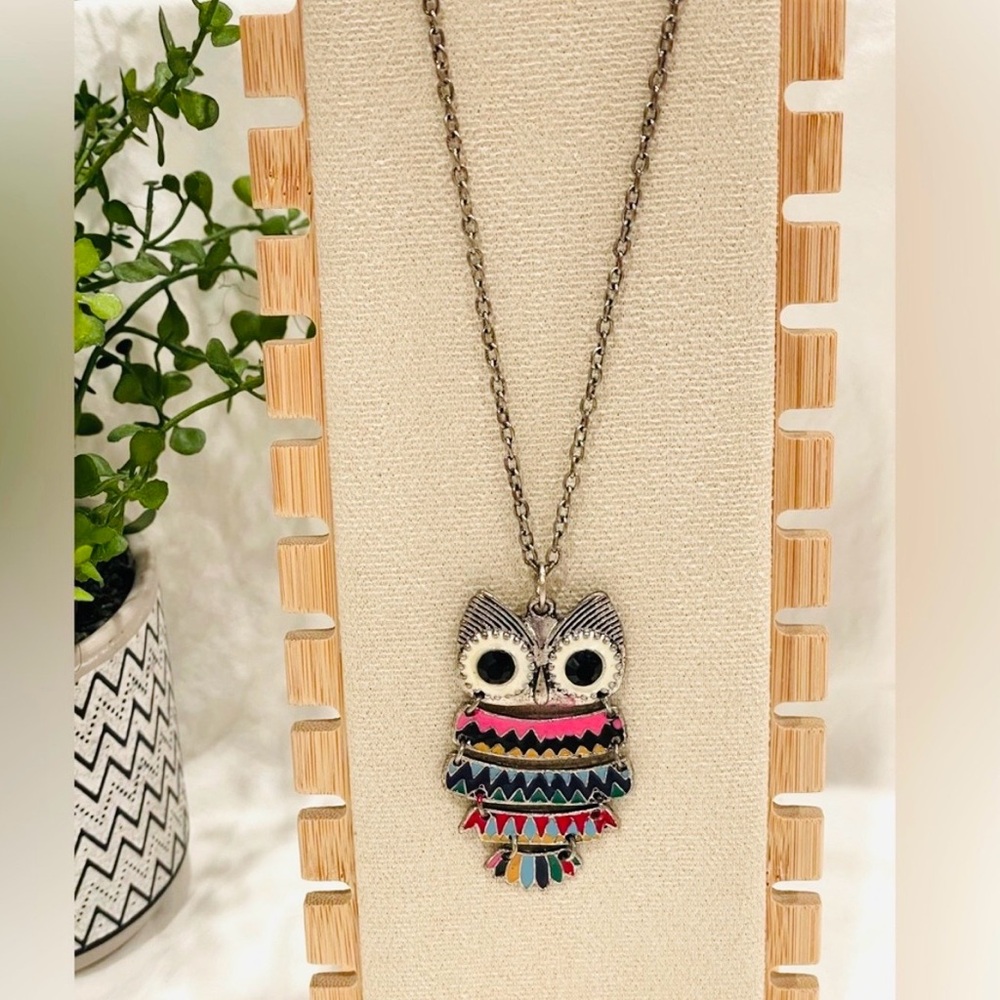 🥳BOGO! Owl Colorful Enamel Pendant Necklace | 30” Long Chain | Lily Bloom Style